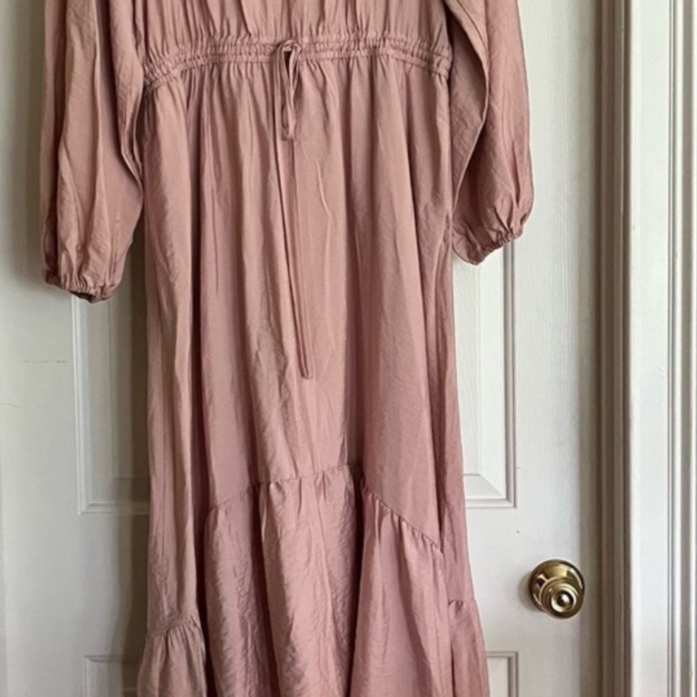 A New Day Blush Colored Long Sleeve Tiered Chiffon Flowing Maxi Dress 2X NWT - Picture 2 of 12